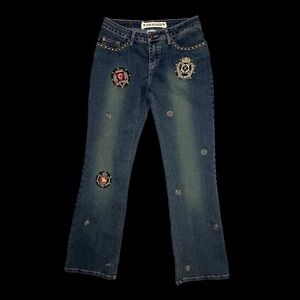 Joe Boxer Vintage Women's Dark Blue Embellished Wide Leg Jeans
